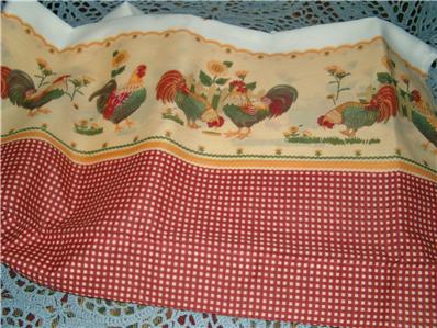 3 Pc Country Rooster Kitchen Curtains Tier And Swag Set