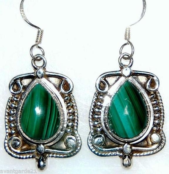 HUGE Unique Malachite Sterling Silver Earrings Jewelry