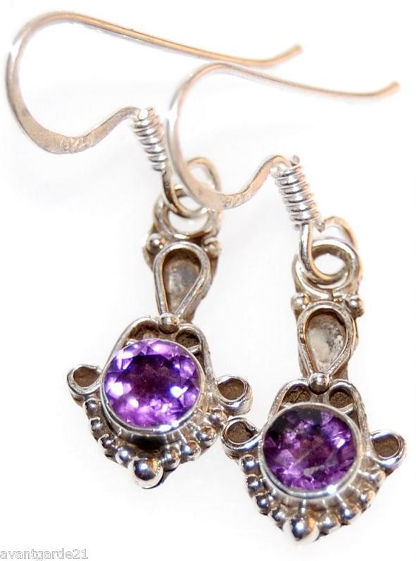 Unique Facet cut Amethyst Sterling Silver Drop Earrings