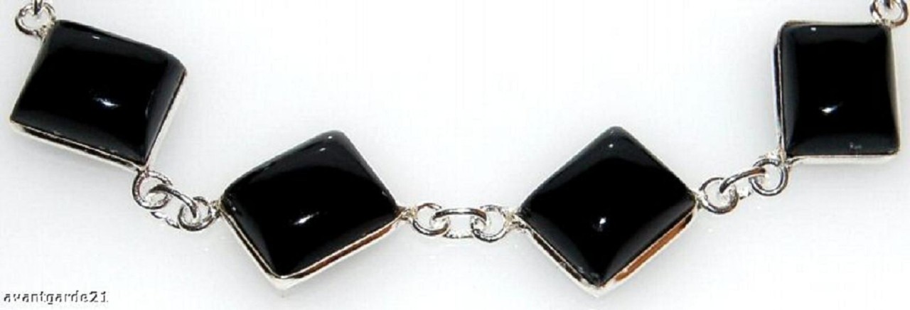 Unusual Black Onyx Gems in 925 Sterling Silver Bracelet