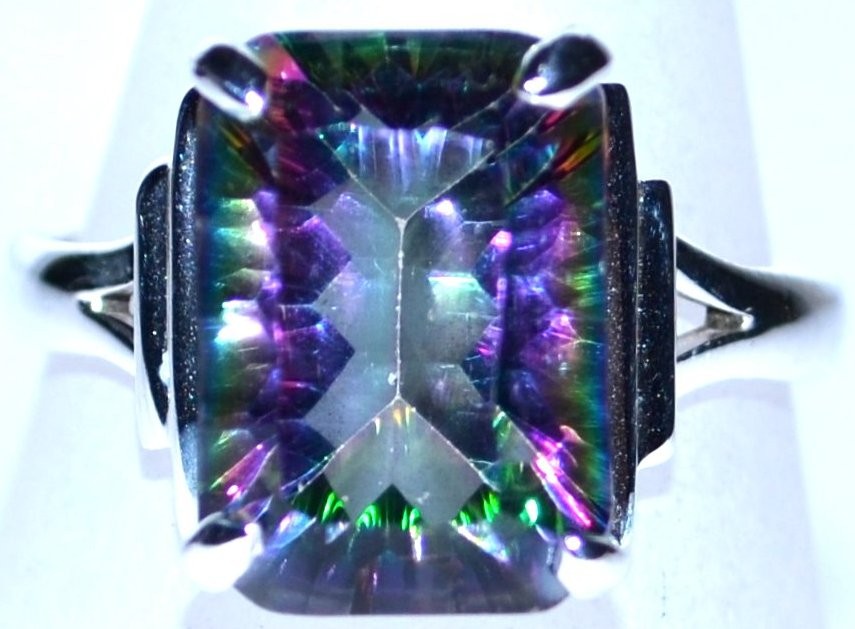 Emerald cut Mystic Fire Topaz 925 Sterling SILVER Rings Ring; L,N, O, P