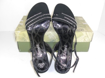 Makowsky Handbags on Renee Shona Black Satin Rhinestone Sandals Shoes 8 5 Ebay