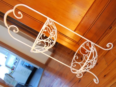 Iron French Two Tier Fruit Basket Stand Rack White