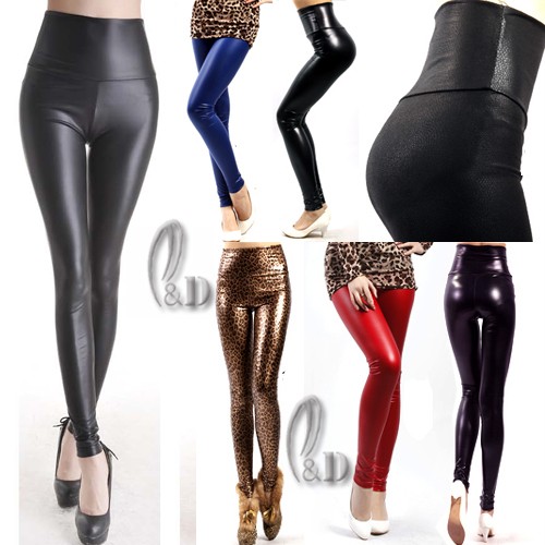 High-Waist-Leather-Look-Stretch-Leggings-Tights-pants-SZ-XS-L-AU6-14-P121