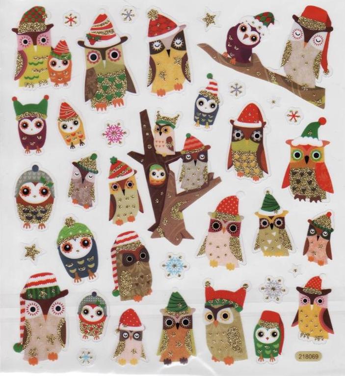Christmas Owl scrapbook stickers w/ gold glitter accents eBay