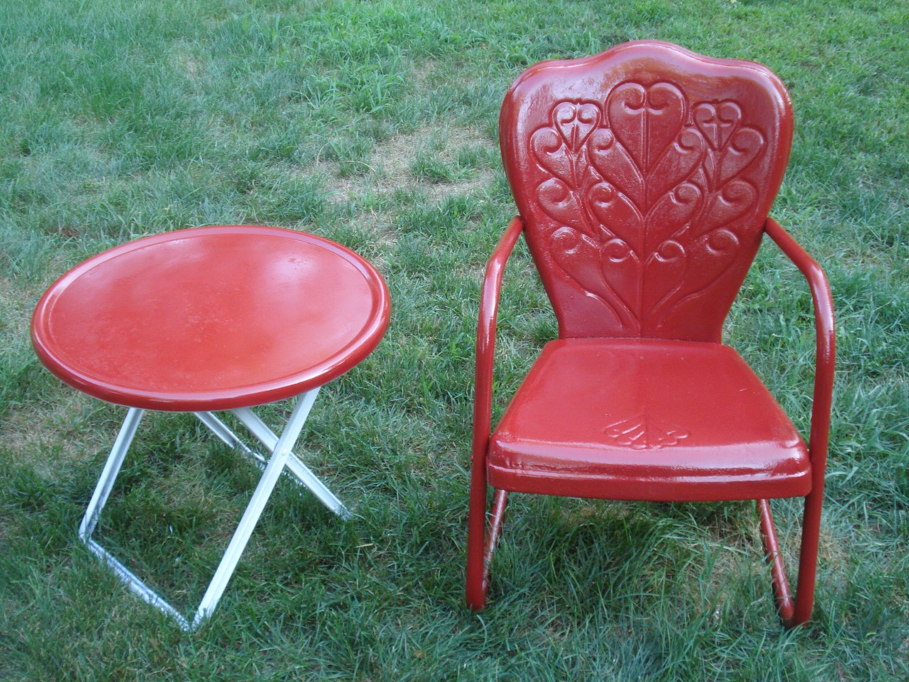 VINTAGE MOTEL CHAIR BOUNCY METAL LAWN CHAIR & SIDETABLE eBay