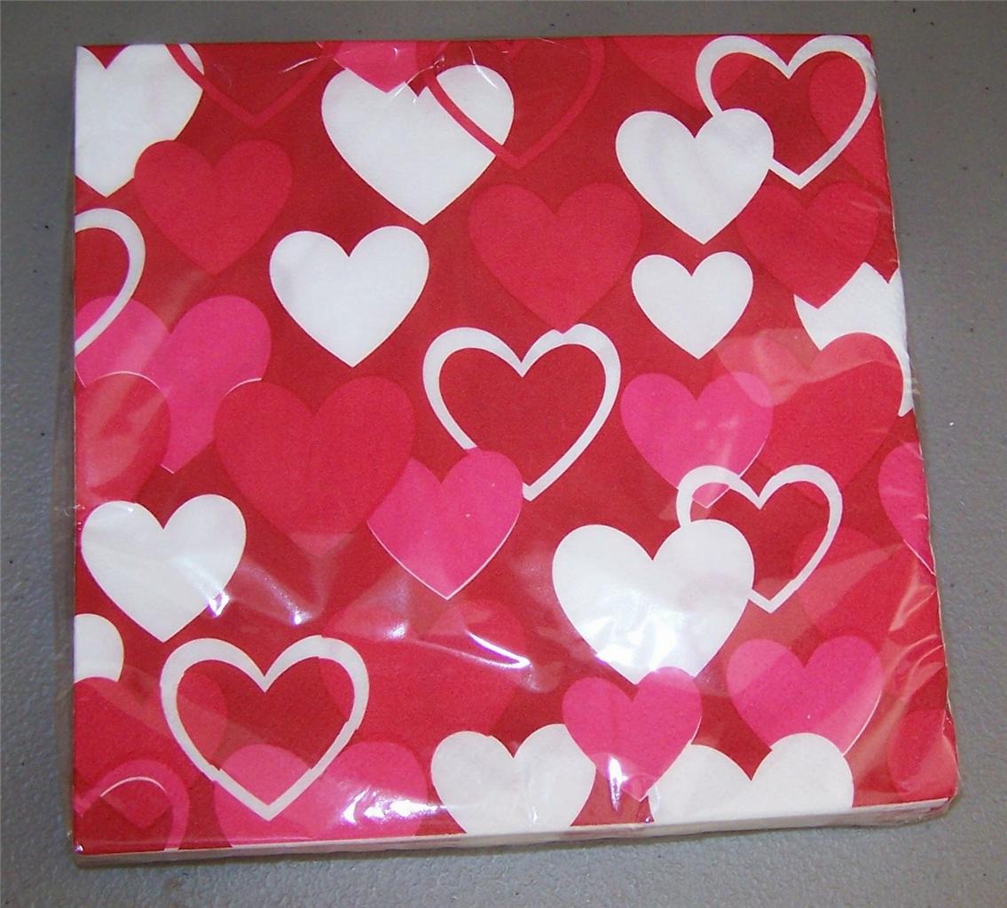 Valentines Day Traditional Hearts Red Pink White Paper Plates, Napkins