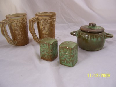 6 Piece FRANKOMA AZTEC Lot Mugs Salt Pepper Creamer