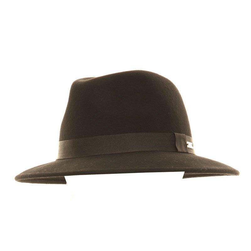 VINTAGE Style Black Felt Fedora L 58cm BNWT/NEW 100% Wool Broad Brim Trilby Hat - Afbeelding 1 van 1
