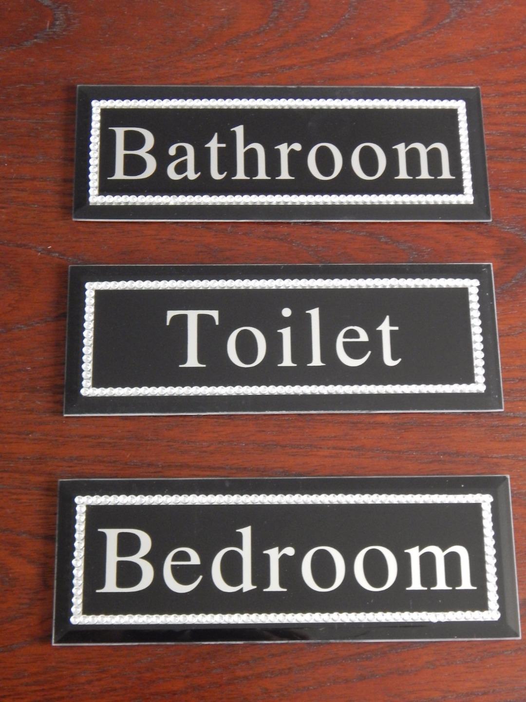 Black Silver Diamante Jewel Bedroom Bathroom Toilet Door Sign Plaque