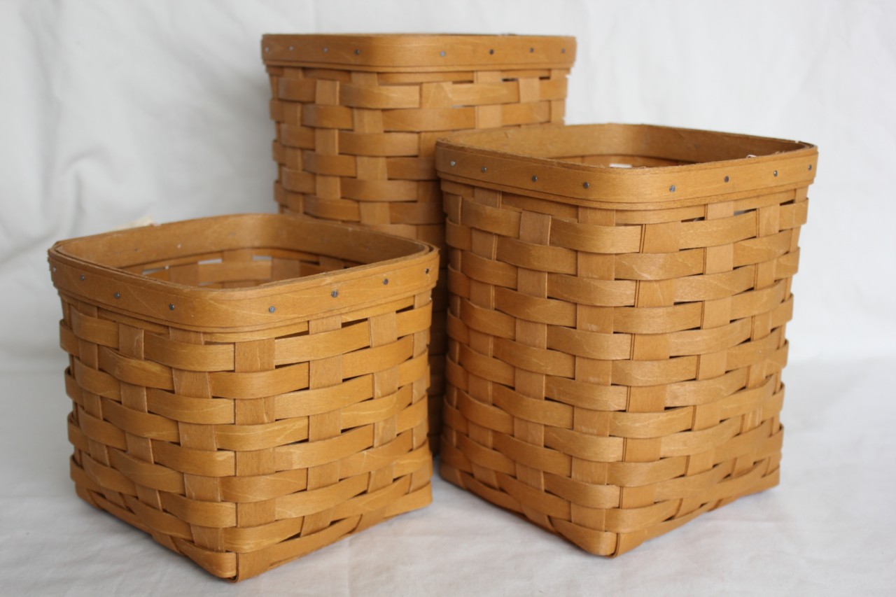 LONGABERGER 3 PIECE SQUARE CANISTER BASKET SET SMALL, MEDIUM & LARGE eBay