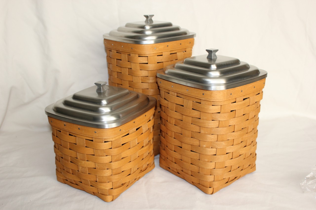 LONGABERGER 6 PC SQUARE CANISTER BASKET SET SMALL, MEDIUM & LARGE w