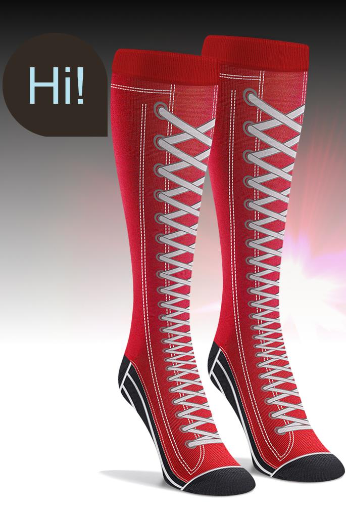 Red Boot with Laces Tall Novelty Cotton Women Socks Knee High Cosplay