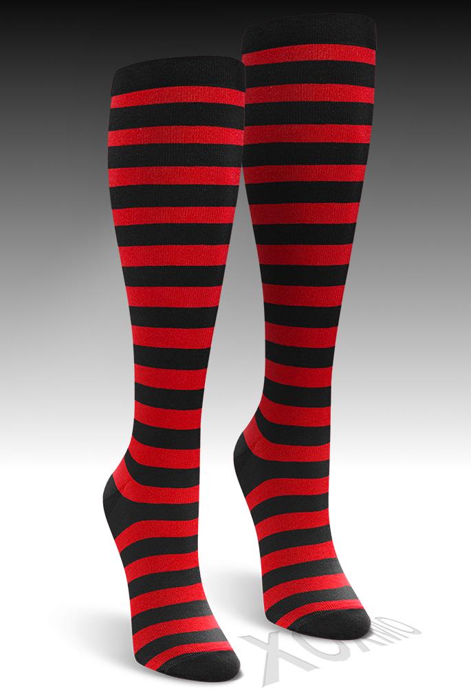 red and black striped knee high socks