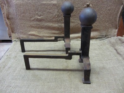 Set Cast Iron Fireplace Andirons Antique Dogs Mantels Fire Old