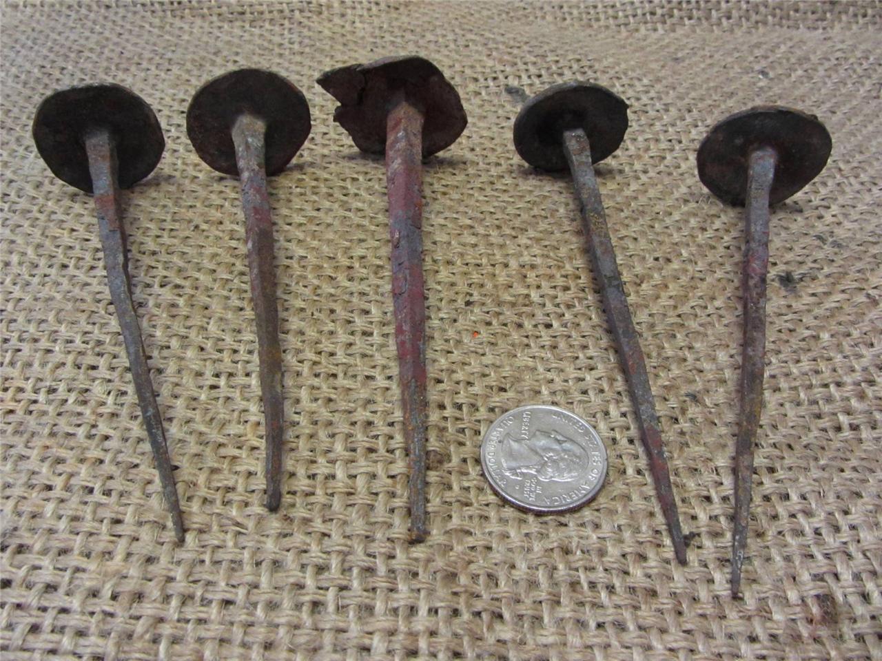 Vintage 1800s Set of 5 Iron Nails Antique Old Furniture