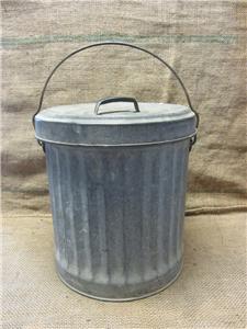 Vintage Galvanized Trash Can w Lid RARE SIZE! > Antique Metal Garbage ...