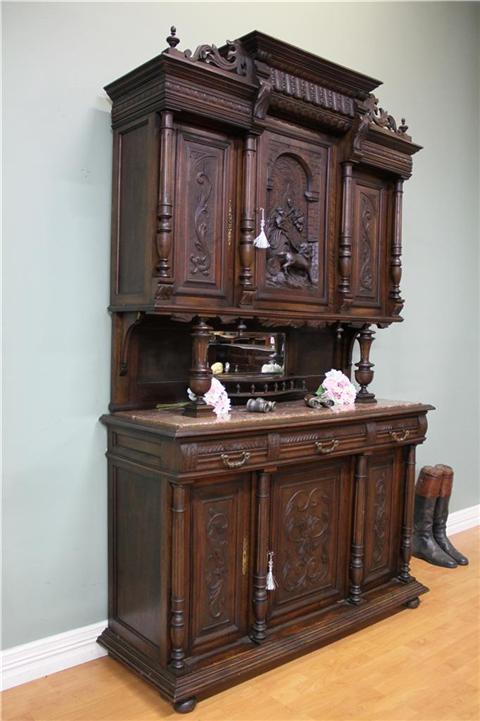 Eanteaks A Fine Antique French Walnut Marble Top Carved Hunting