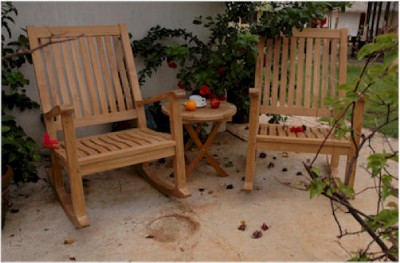 Patio Furniture Rocker on Del Amo Teak Rocking Chair  Table Patio Furniture Set   Ebay