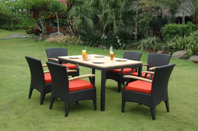 Teak Patio Dining  on Bellagio 7pc Rattan   Teak Dining Table Patio Set