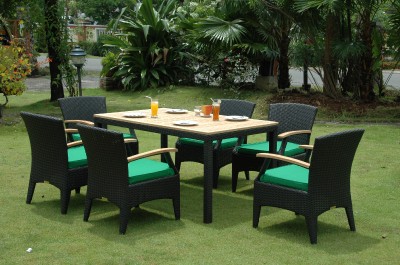 Teak Patio Table  Chairs on Bellagio 7pc Rattan   Teak Patio Furniture Table Set   Ebay