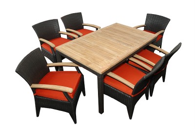 Colored Wicker Furniture on Bellagio 7pc Rattan   Teak Patio Furniture Table Set   Ebay