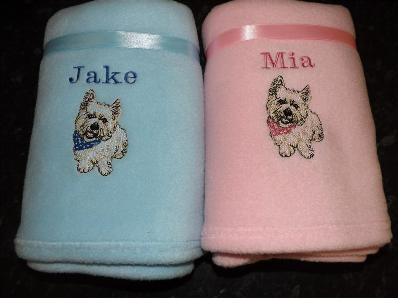 PERSONALISED WESTIE WEST HIGHLAND TERRIER DOG FLEECE BLANKET FOR BED