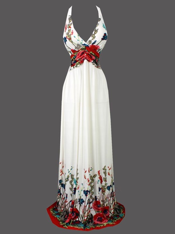 Floral-Printed-Halter-Neck-Ruffle-Sun-Dresses-S-M-L-XL-2XL-White