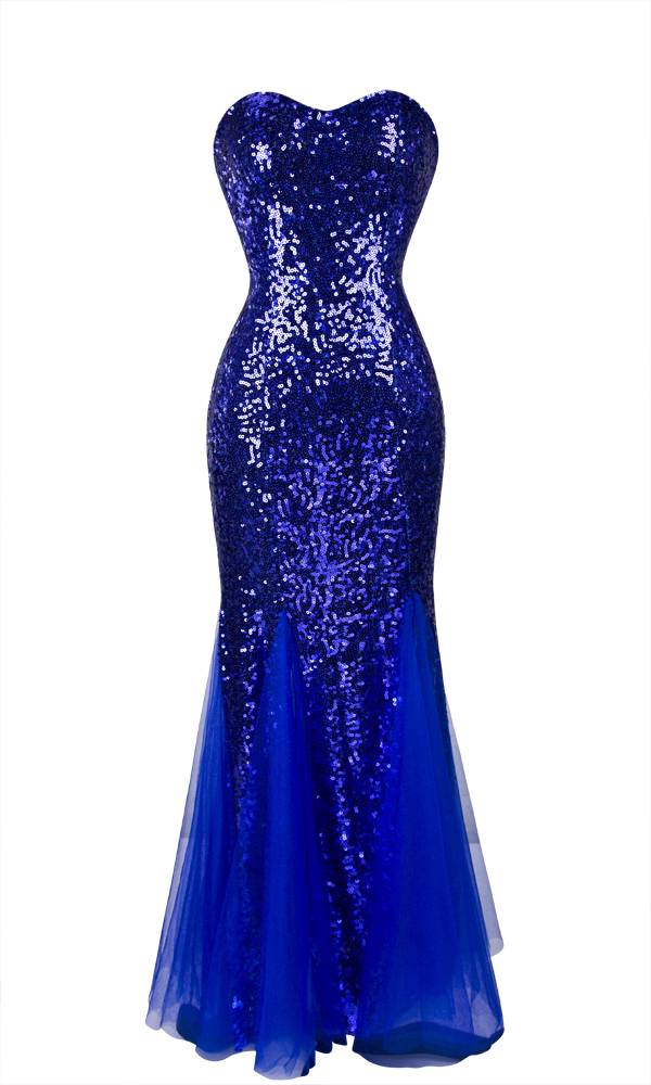 ... about Padding Sleeveless Blue Sequins Tulle Evening Dress XL Blue