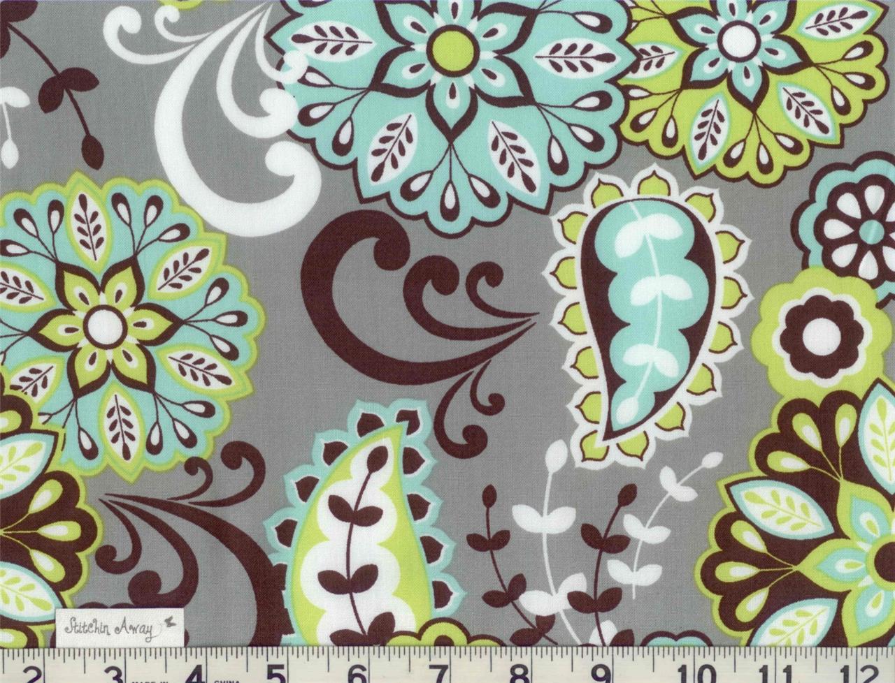 SPLENDID Quilting FABRIC 100 Cotton Brown, Aqua, White, Gray, Lime