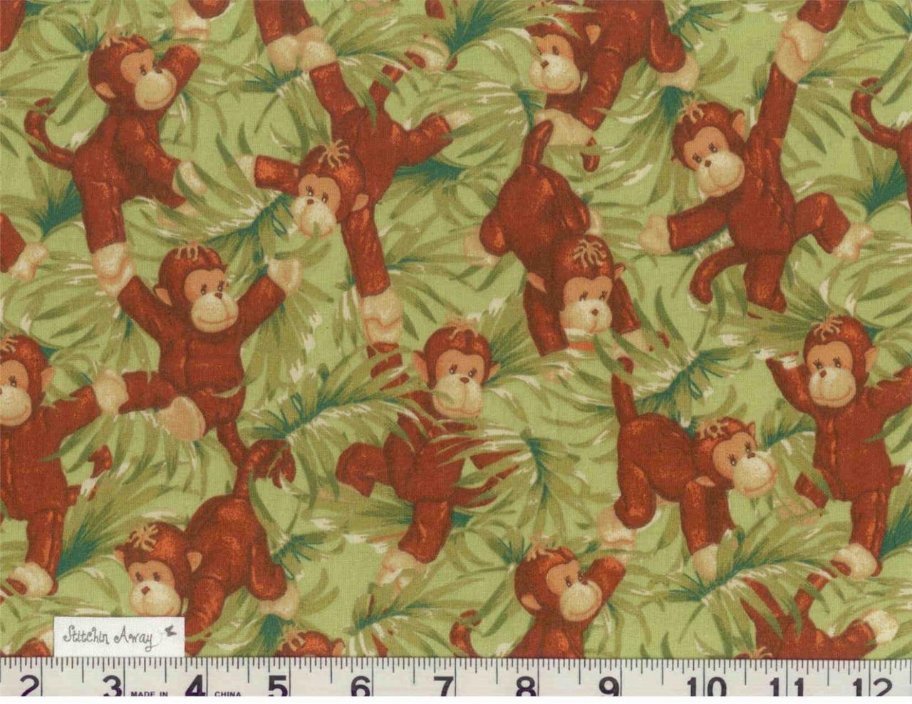 BABY JUNGLE ANIMALS Quilting 100 Cotton Fabric Stripes, Monkey, Lion