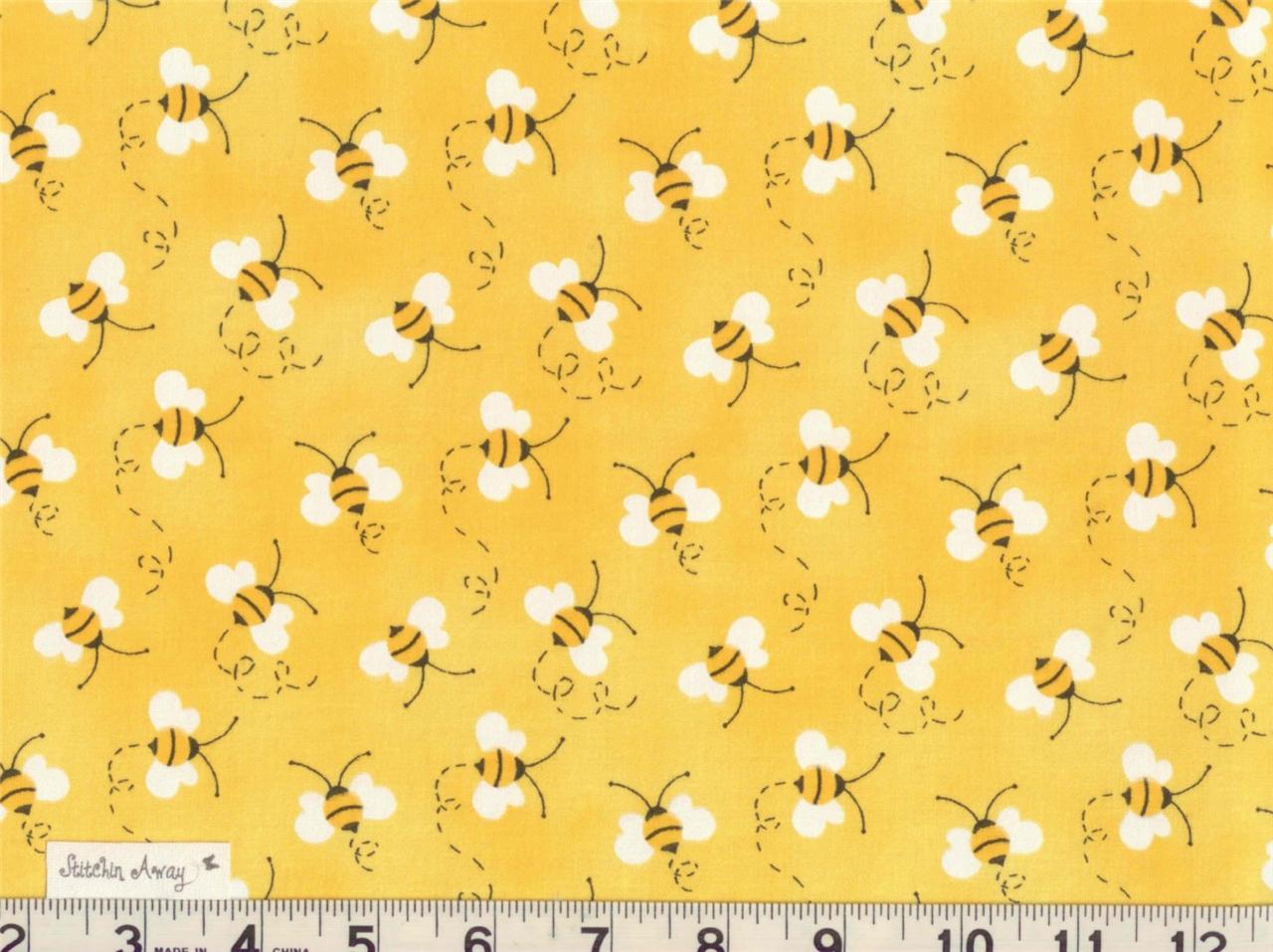 BUMBLE BEES on YELLOW Designer Quilting Fabric 100 Cotton Sewing eBay
