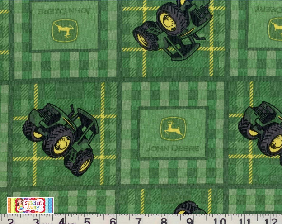 JOHN DEERE Green & Yellow Plaid Tractor Fabric BTY Quilting, Sewing eBay