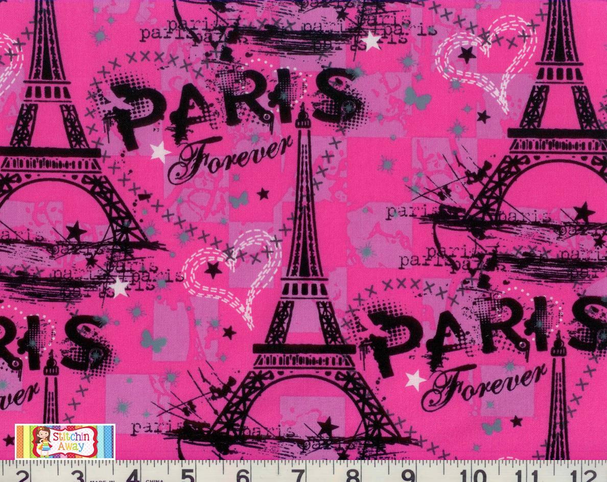 FOREVER PARIS FABRIC, Quilting 100 Cotton Hot Pink, Black, White Eiffel Tower eBay