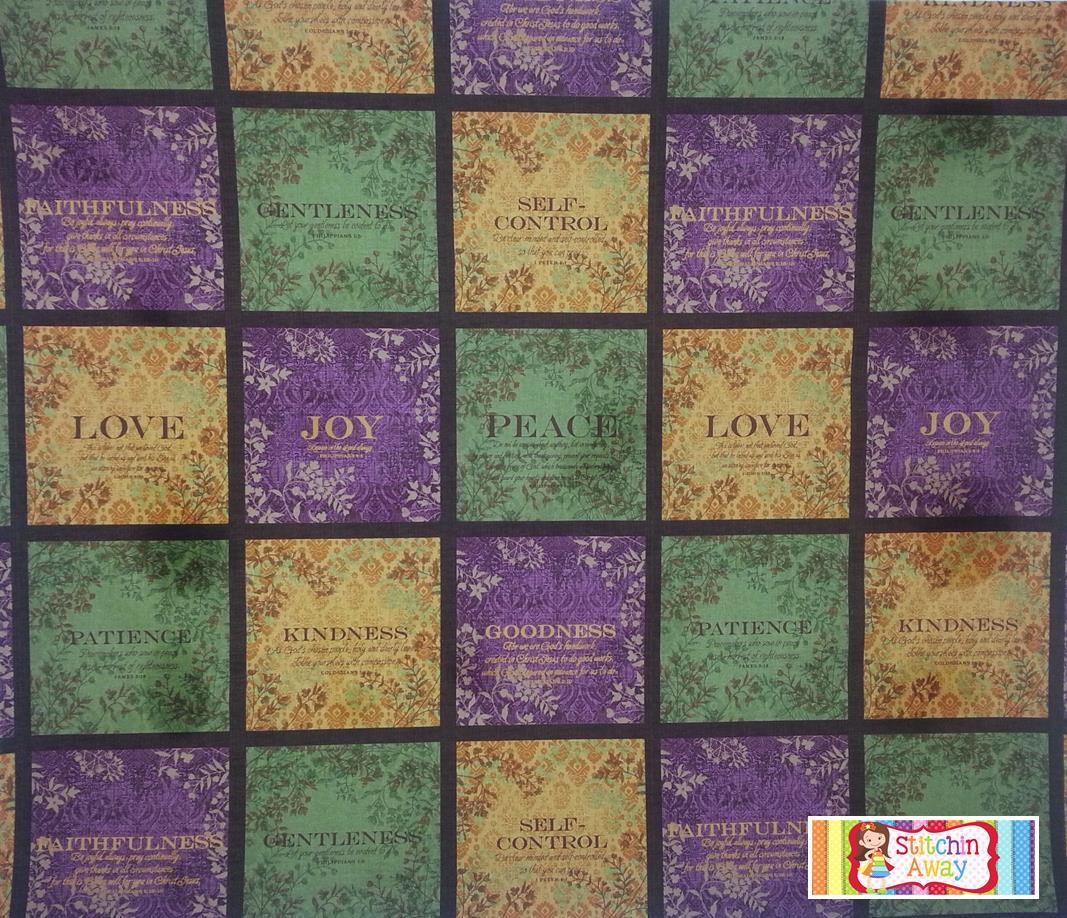 FRUIT OF THE SPIRIT Religious Panel Fabric for Quilting, 100 COTTON