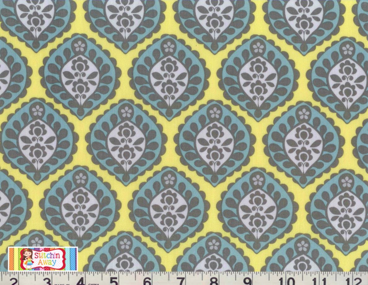 TURQUOISE TWIST Fabric for Quilting, 100 COTTON, Floral, Leaves