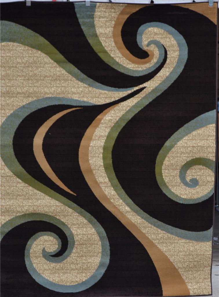Brown Blue Green Modern Swirly Contemporary Area Rug Carpet eBay