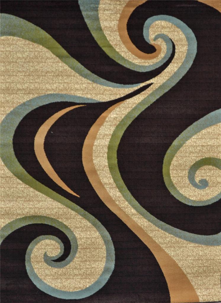 0327 Brown Smoke Blue Beige Black Swirls Multi Variation Area Rug