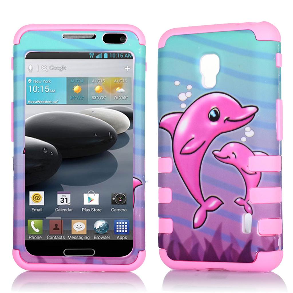 Phone Case For Metro PCS LG Optimus F6 TriLayered Patterns Rib Cover