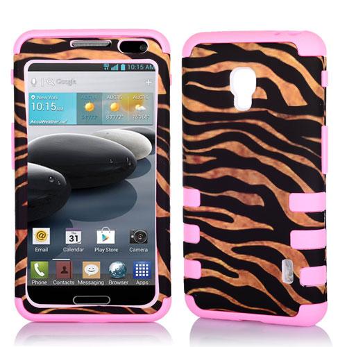 Phone Case For Metro PCS LG Optimus F6 TriLayered Patterns Rib Cover