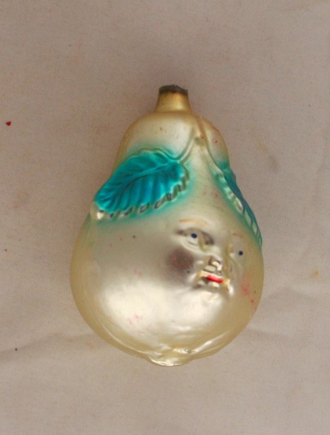 ornament, molded glass, glass, pear, faces