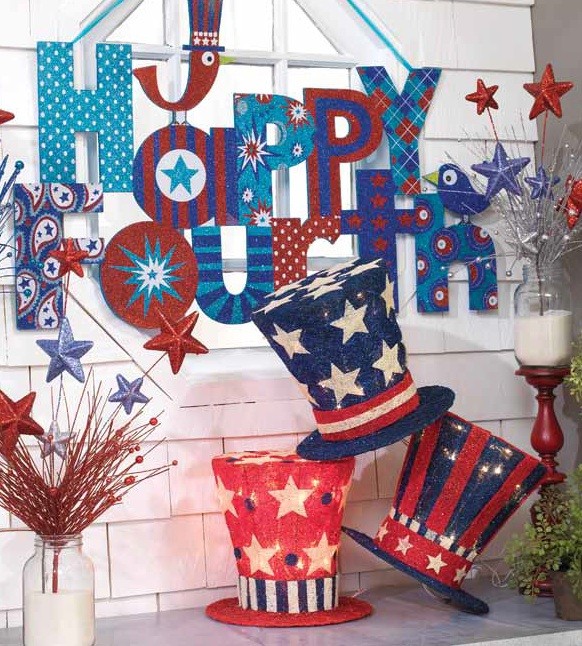 fourth of July Decorations, Lighted Uncle Sam Top Hats, July Fourth Sign