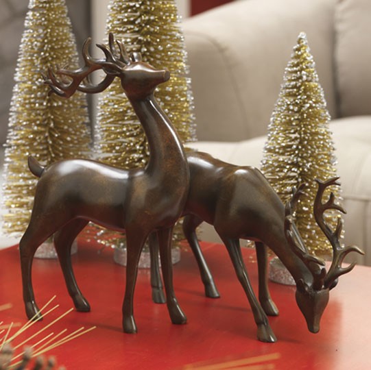 Mahogany Reindeer Resin Christmas Figures S/2 14 inches 2705811 NEW RAZ
