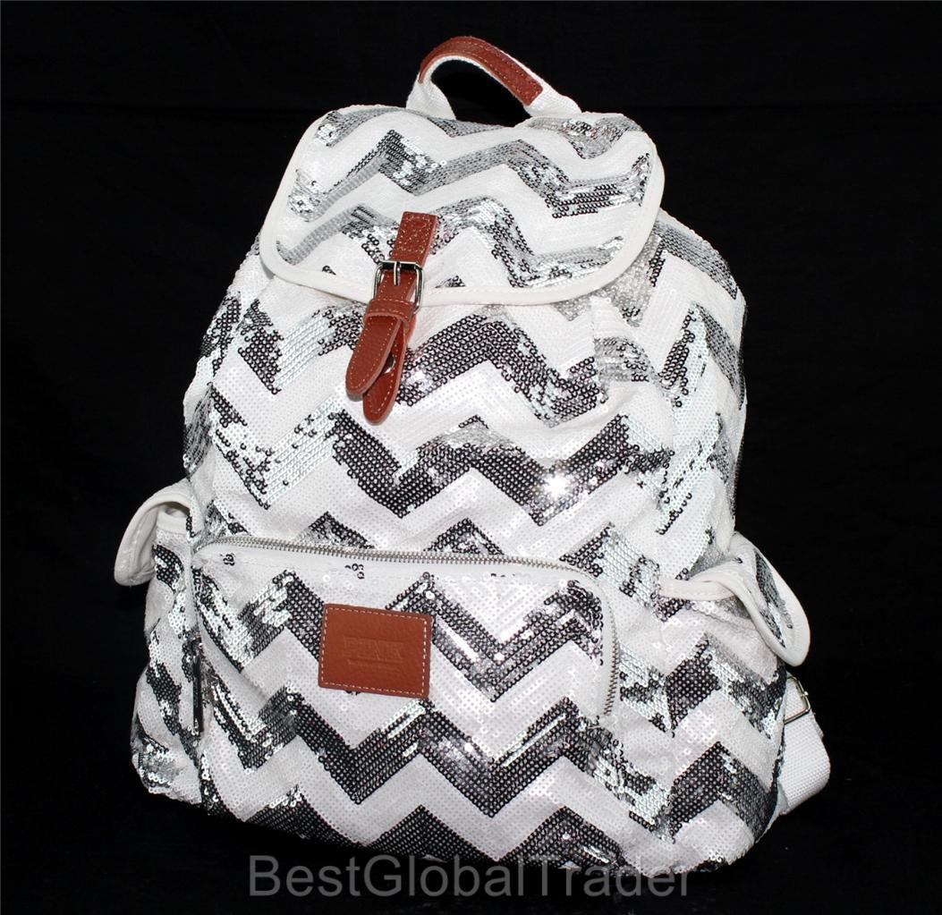Victoria's Secret PINK Bling Chevron WhiteSilver Sequins BACKPACK Tote Bag NEW eBay