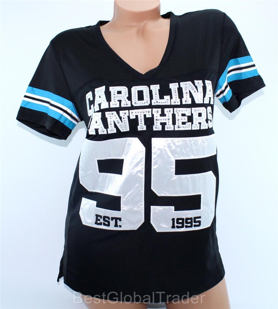 Victoria's Secret Pink CAROLINA PANTHERS NFL Football XS Bling Jersey TShirt