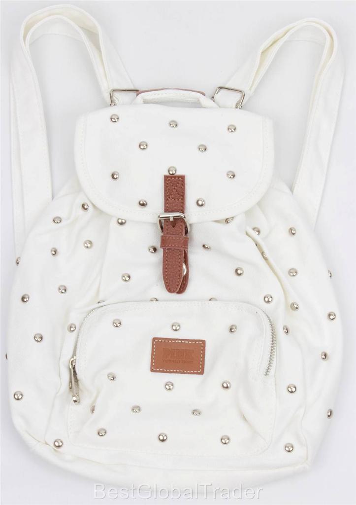 Victoria&#39;s Secret Pink Mini Backpack Purse Tote White Studs Leather Black Pink | eBay