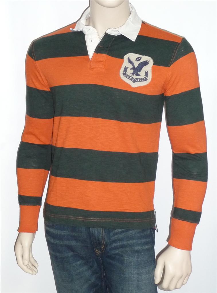 Details about American Eagle Outfitters Orange Black Long Sleeve Rugby ...