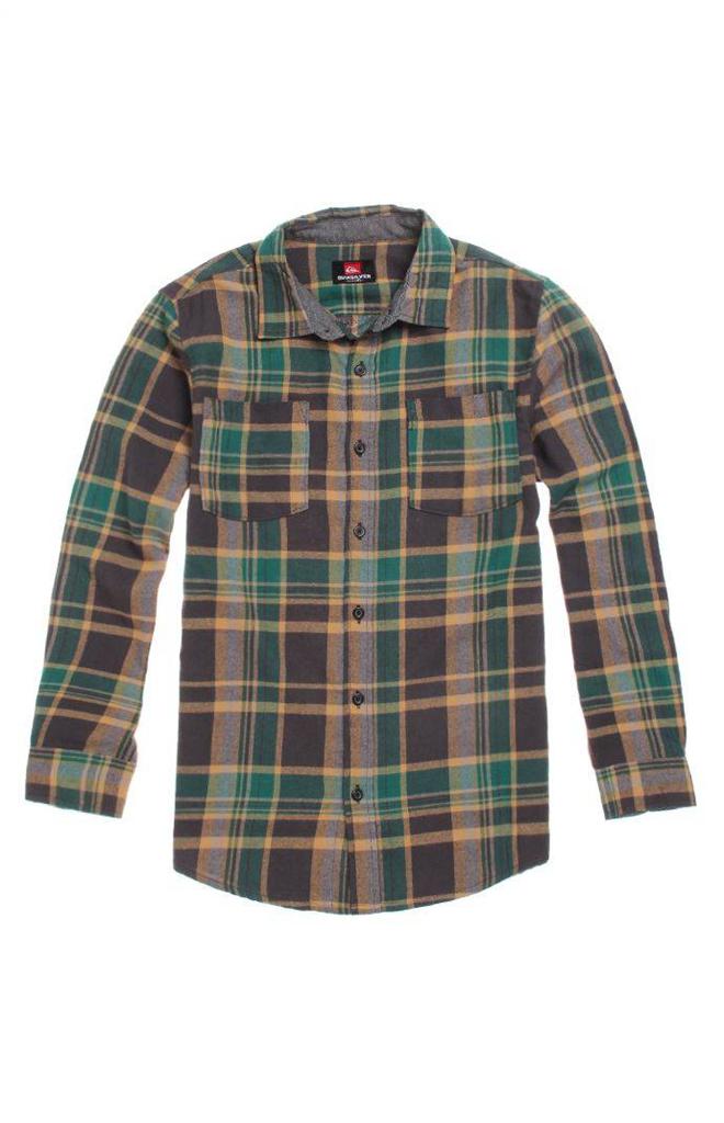 Quiksilver Woven Flannel Mens Hunter Green Plaid Long Sleeve Button Up
