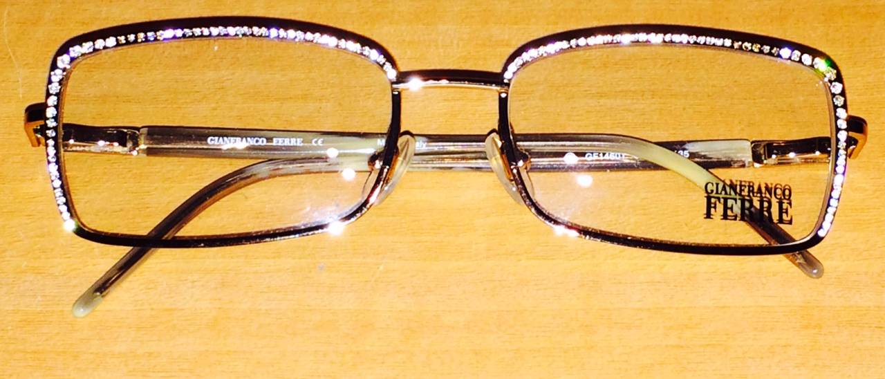 Bling Gff Ferre Eyeglass Frame Rhinestone Gold Womens Rectangular Metal Italy Ebay 