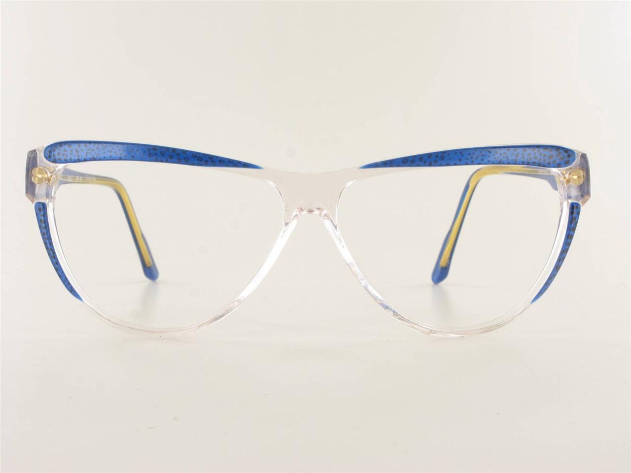 Nos Vintage Dandd Large Eyeglasses Italy Clear Funky Plastic Blue Womens